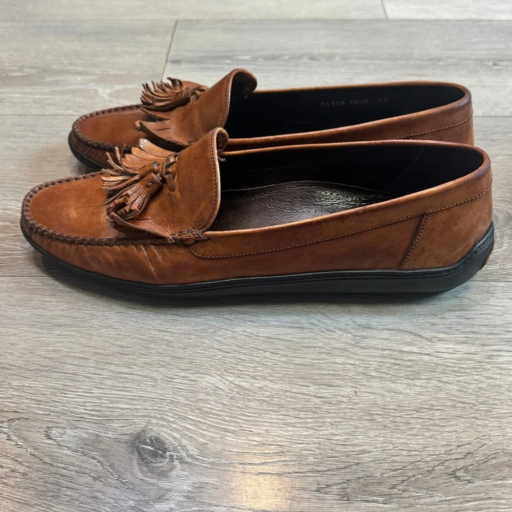 Bragano by Cole Haan Mens‎ 10.5 M Brown Tan Leather Kiltie Tassel Loafers Italy
